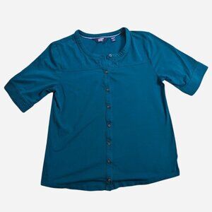 Lands' End blue short sleeve Henley blouse - XS teal cotton blend blouse